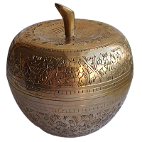 Шкатулка латунная Яблоко (гравировка, эмаль) золото, 10,4 х 10,4 х 10 см, ШК005
